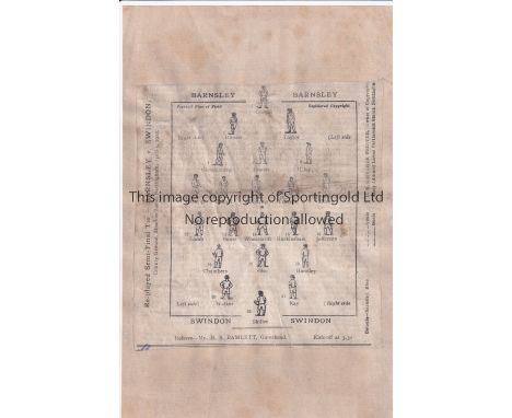 1912 FA CUP SEMI FINAL REPLAY    Barnsley v Swindon Town played April 3 1912 at the County Ground, Meadow Lane, Nottingham. V