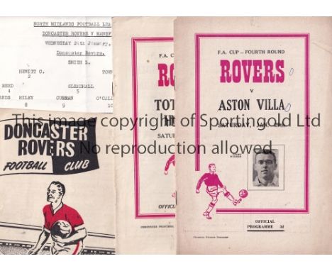 DONCASTER ROVERS      Ten home programmes: FA Cup v. Aston Villa 54/5 score on cover, minor tears, team changes and scores en