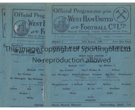 WEST HAM       Five single sheet home programmes from the 1945/46 season v Arsenal , Birmingham City , Tottenham Hotspur , As