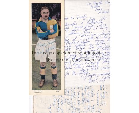 BERT SPROSTON / LEEDS UNITED / AUTOGRAPHS     A signed large Topical Times colour panel and 2 handwritten signed letters from