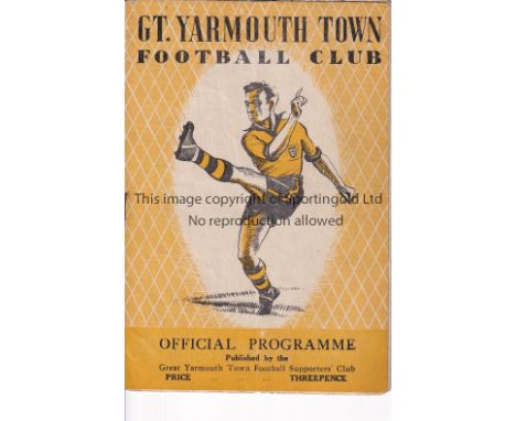 TOTTENHAM    Away programme Tottenham 'A'  at Great Yarmouth Eastern Counties League 13/9/1952. No writing.    Generally good