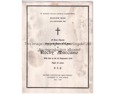ROCKY MARCIANO       A Requiem Mass Service held at St. Peter's Italian Church in Clarkenwell on 6/9/1969 for the Soul of "Ro