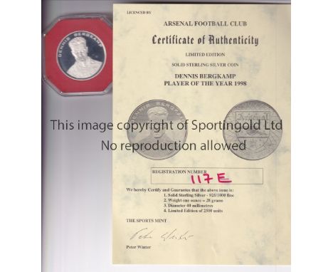 DENNIS BERGKAMP / ARSENAL     A commemorative medal in plastic casing and Certificate of Authenticity licensed by Arsenal FC 