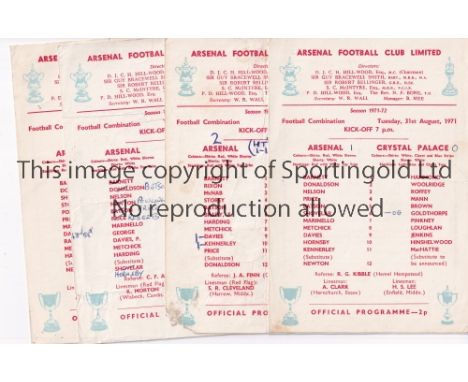 ARSENAL     Sixteen single card home reserve team programmes. 1971/2 v. C. Palace, Tottenham, Cardiff, very small paper loss 