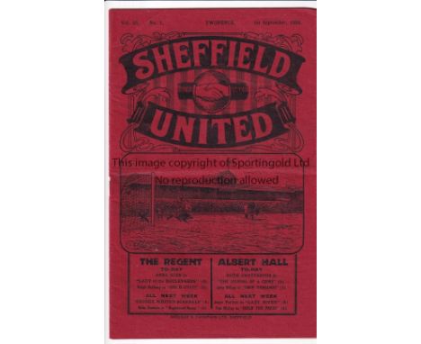 SHEFF UNITED  / MAN UNITED      Programme Sheffield United v Manchester United 1/9/1934. Light staple rust. Light horizontal 