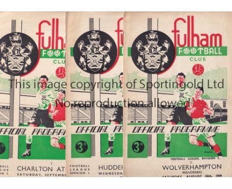 FULHAM       All twenty two home 1st team programmes from the 1949/50 season. 21 League and an FA Cup tie v Charlton Athletic
