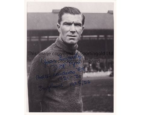 DICK PYM / BOLTON WANDERERS / AUTOGRAPH      A signed 10" X 8" black &amp; white portrait photograph.   Good