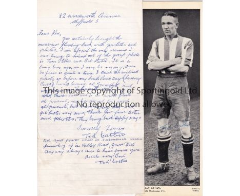 TED CATLIN / SHEFFIELD WEDNESDAY / AUTOGRAPHS     A signed large Topical Times black &amp; white panel and 2 handwritten sign