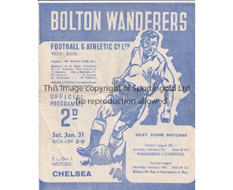 BOLTON / CHELSEA      Gatefold programme from the match at Burnden Park 31/1/1948. Light horizontal fold on front cover. No w