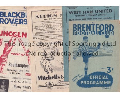 SOUTHAMPTON      Seven Southampton away League programmes from the 1948/49 season against Brentford (score),West Ham United (
