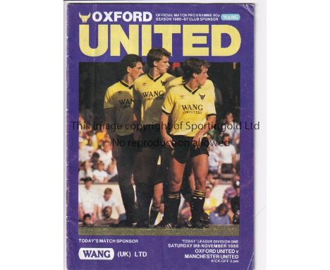 MAN UNITED     Away programme at Oxford United 8/11/1986. Sir Alex Ferguson's first match as Manager of Manchester United. Li
