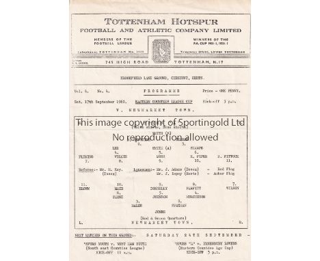 TOTTENHAM   Single sheet home programme Tottenham 'A'  v Newmarket Town Eastern Counties League Cup at Cheshunt 17/9/1960. Li