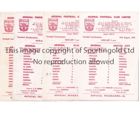 ARSENAL    Twelve single card home reserve team programmes for season 1970/1 v. Bristol City, Plymouth scores entered, Swindo