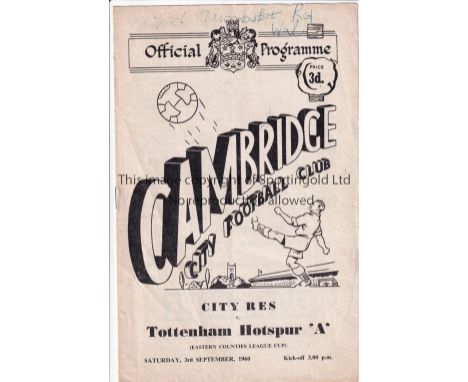 TOTTENHAM HOTSPUR    Programme for the away Eastern Counties League Cup match in Spurs Double Season 1960/1 v. Cambridge City