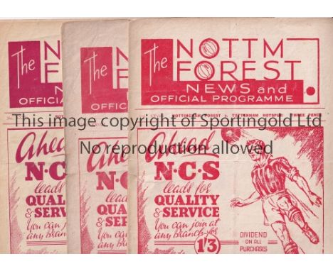 NOTTINGHAM FOREST    Three home programmes in 1948/9 v. Tottenham Hotspur folded, slightly worn, writing inside, minor repair