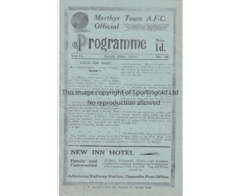 MERTHYR TOWN V BRIGHTON 1926   Four page programme Merthyr Town v Brighton &amp; Hove Albion Division 3 South 20/3/1926 at Me