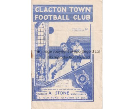 TOTTENHAM    Away programme Tottenham 'A'  at Clacton Town United Eastern Counties League 28/4/1954. Very slightly worn. No w
