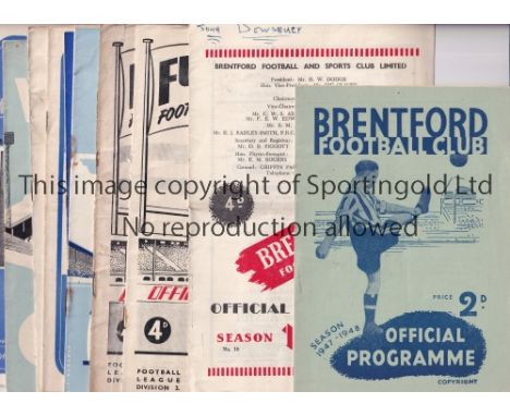 PLYMOUTH ARGYLE    Twelve away programmes: v. Brentford 47/8 and 57/8 name written on cover, Fulham 52/3 and 55/6 both heavil
