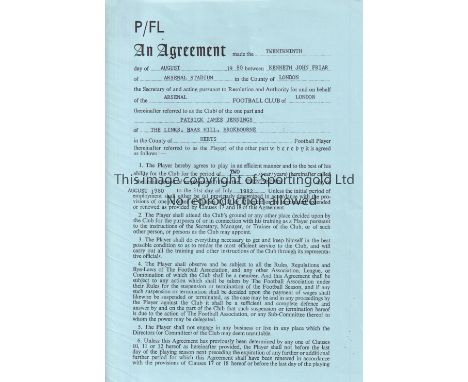 PAT JENNINGS TOTTENHAM / ARSENAL     Twenty forms of original correspondence, including the letter clearly showing the fees a