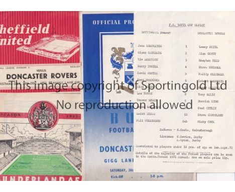 DONCASTER ROVERS     Eight away programmes v. Notts County horizontal fold, Leeds United and Hull City 50/1, Sheff. Weds, 51/