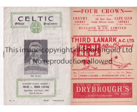 THIRD LANARK / AUTOGRAPHS     Three programmes. Homes v. Dunfermline 9/2/1963 signed on the line-up page by Goodfellow and Gr
