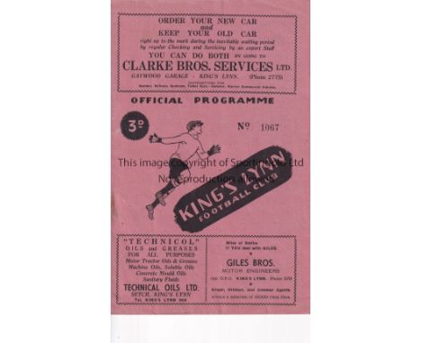 TOTTENHAM     Away programme Tottenham 'A'  at King's Lynn Eastern Counties League 18/8/1951. Rusty staples. No writing. Fair