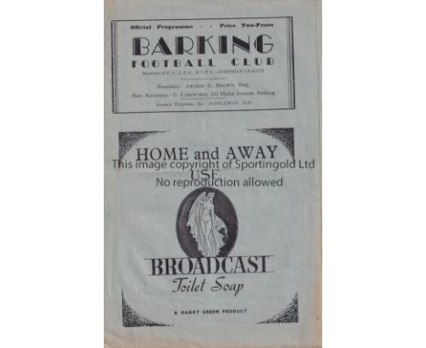 BARKING V CRITTALL ATHLETIC 1947    Programme for the FA Cup tie at Barking 4/10/1947, slight horizontal crease.   Generally 