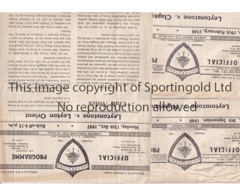 LEYTONSTONE       Three Leytonstone home programmes  v Leyton Orient London Challenge Cup 1947/48, Clapton London Senior Cup 