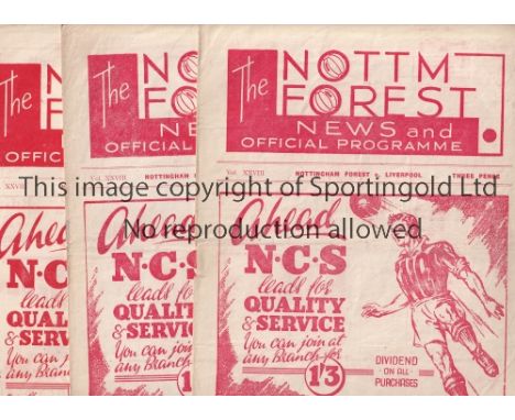 NOTTINGHAM FOREST    Three home programmes in 1948/9 v. Liverpool FA Cup, Blackburn slightly creased and Cardiff with a large