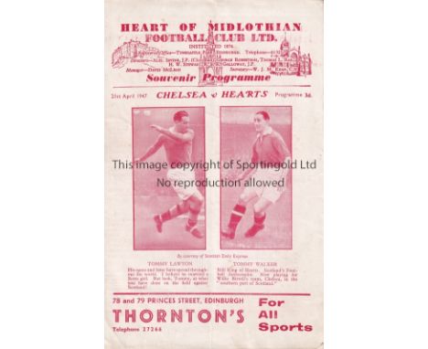 HEARTS  / CHELSEA     Four Page programme Heart of Midlothian v Chelsea Friendly 21/4/1947. Some light foxing. No writing. Fa