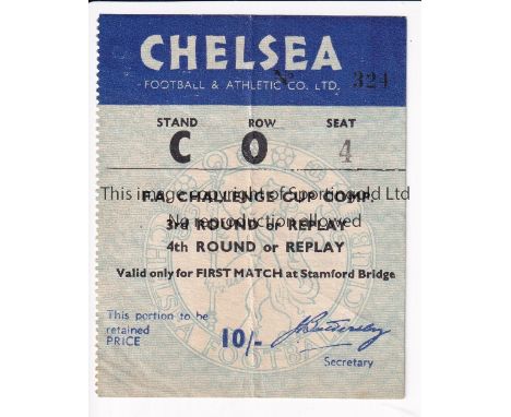 CHELSEA TICKET    Ticket for the home FA Cup 3rd Round tie v Darlington 25/1/1958. Generally good   