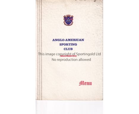 MANCHESTER CITY    Menu for a Boxing-Dinner evening at the Anglo-American Sporting Club Manchester in honour of the players w