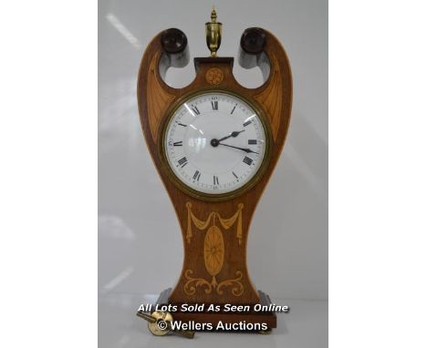 *EDWARDIAN INLAID MAHOGANY BALLOON CLOCK / 29CM HIGH WITH KEY  [LQD197]