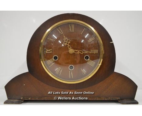 *MAHOGANY CASED SMITH'S MANTLE CLOCK-SPARE/REPAIR  / 23CM HIGH  [LQD197]