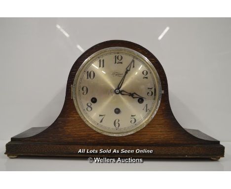 *VINTAGE GU KEY WIND WESTMINSTER CHIME MAHOGANY CASED MANTLE CLOCK. REPAIR  / WITHOUT KEY / 40 X 22 X 13CM  [LQD197]
