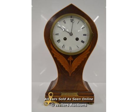 *EDWARDIAN FRENCH MAHOGANY INLAID MANTLE CLOCK [LQD197]