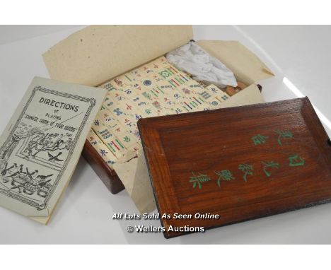 *BOVINE BONE &amp; BAMBOO MAHJONG GAME MAH-JONG - 152 TILES COMPLETE UNUSED. / 27 X 17 X 4CM  [LQD197]