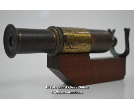*BRASS MAHOGANY POCKET HAND  / FIELD SLIDE MICROSCOPE 12CM TALL [LQD197]