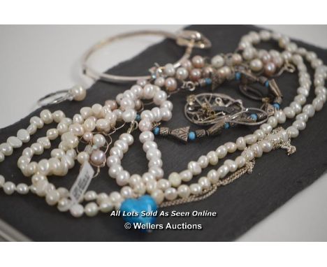 *JOB LOT OF 925 STERLING SILVER VINTAGE AND MODERN JEWELLERY &amp; FRESHWATER PEARLS / 135GRAMS  [LQD197]