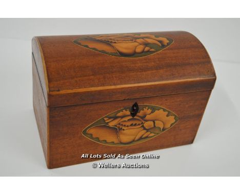*DOMED GEORGIAN INLAID TEA CADDY C.1780/1800 (WORKING LOCK) [LQD197]