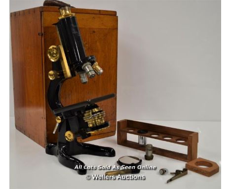 *W. WATSON &amp; SONS LTD BRASS "SERVICE" MICROSCOPE - CIRCA 1935, CASED [LQD197]