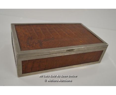 *VINTAGE ART DECO ALLIGATOR CROCODILE LEATHER CIGAR BOX / 23 X 14 X 6CM  [LQD197]