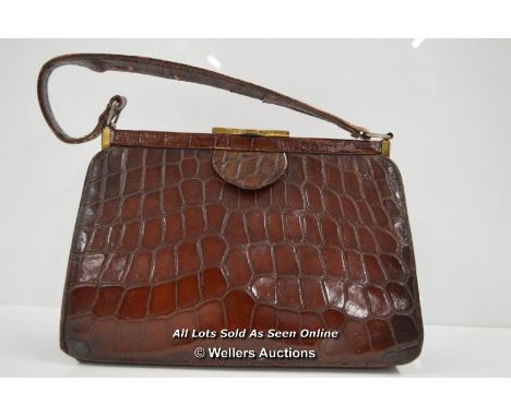 *DISPATCH BOX CROCODILE LEATHER, WORKING BRAMAH KEY / VINTAGE CROCODILE SKIN HAND BAG  [LQD197]