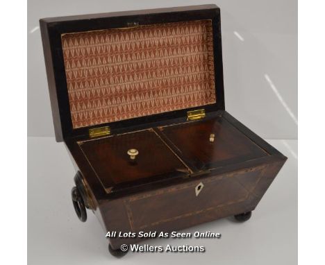 *GEORGIAN ANTIQUE WOODEN TEA CADDY BOX FOR RESTORATION / 28 X 18 X 17CM  [LQD197]