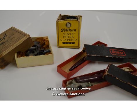 TWO VINTAGE UNO DRAFTSMANS PENS WITH REPLACEMENT NIBS AND PELIKAN BLACK DRAWING INK 