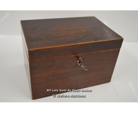 *GEORGIAN MAHOGANY TEA CADDY BOX &amp; KEY / 18.5CM WIDE [LQD197]