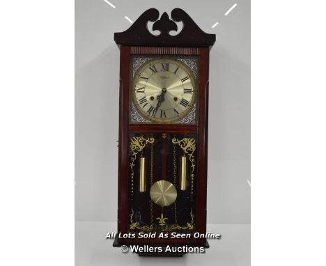 *MAHOGANY 31 DAY HIGHLANDS WALL CLOCK COMPLETE WITH WINDING  / MODERN [LQD197]