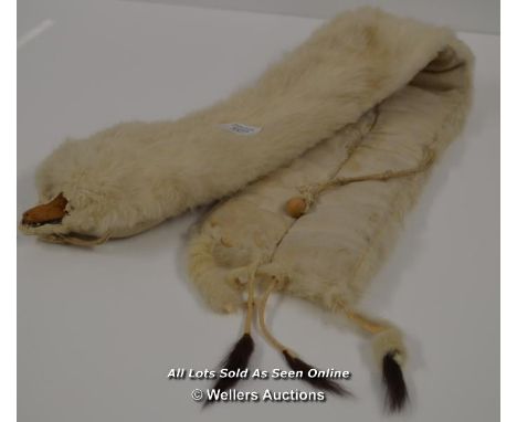 *VINTAGE REAL ERMINE FUR STOLE COLLAR SCARF TIPPET VERY RARE / DAMAGED FACE  [LQD197]