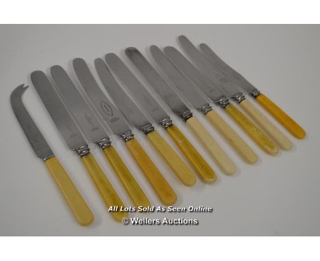 *VINTAGE KNIVES, CHEESE, BUTTER, BONE HANDLES STAINLESS BLADES, SHEFFIELD MADE [LQD197]