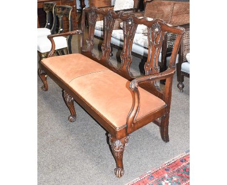 A Chippendale Style Carved Mahogany Bench, 19th century, 161cm wide